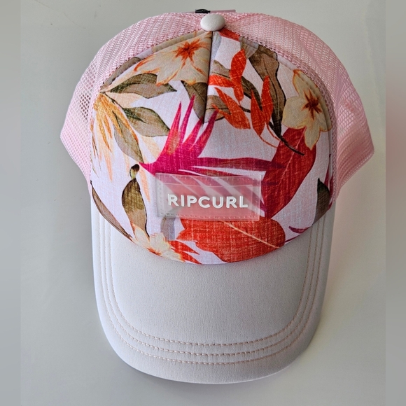 🌺 Hawaiian Print Light Pink Rip Curl Trucker Hat 🌺 - Picture 1 of 5